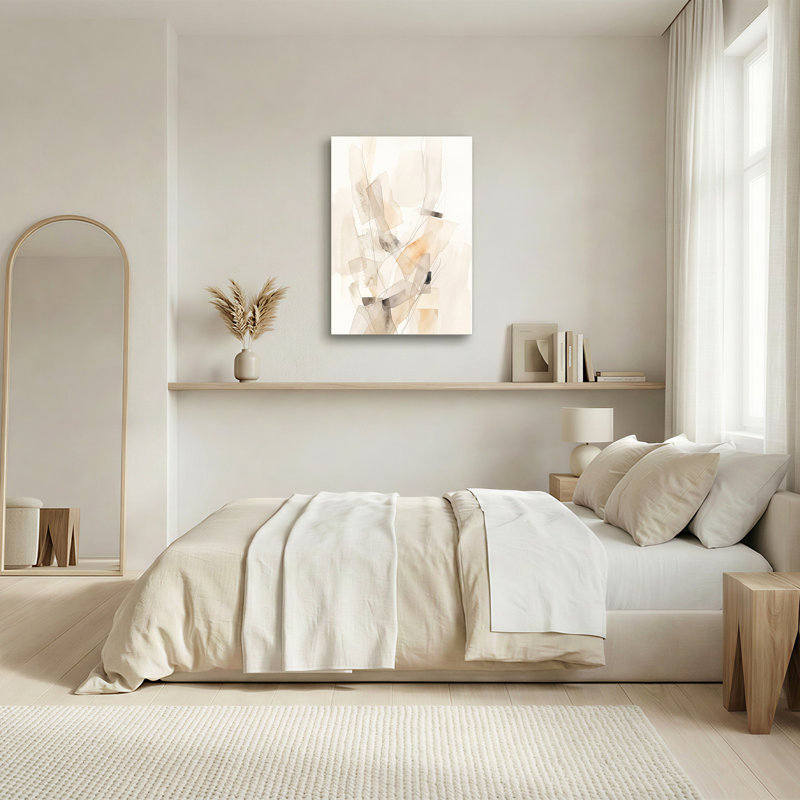Toile abstraite beige et grise, H 24 po x l 18 po