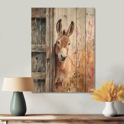 Portrait d'âne du doux voyageur II - Art mural en bois d'âne - sur bois de pin naturel