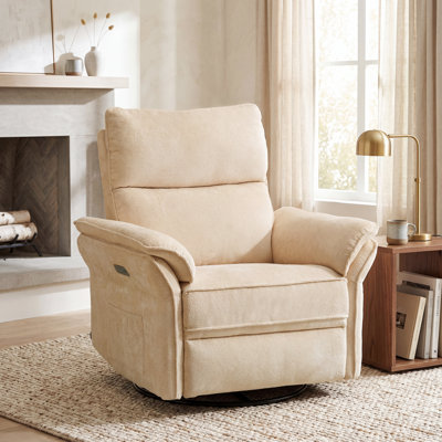 Oversized Power Recliner Chair Swivel Glider With Massage And Heat，Beige