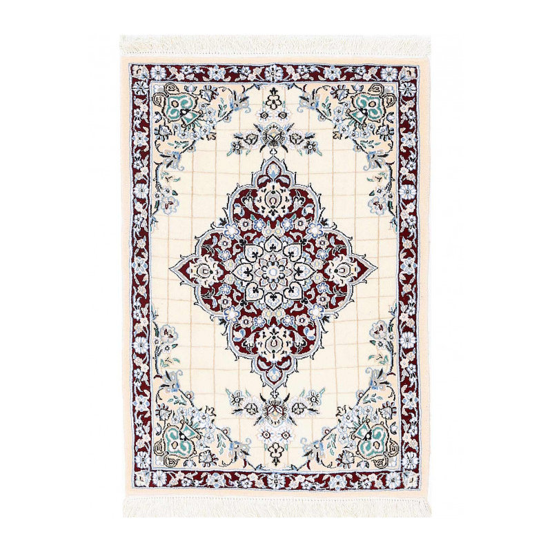 Ivory Fine Hand Knotted Persian Silk & wool Nain 2'5"X 3'3"