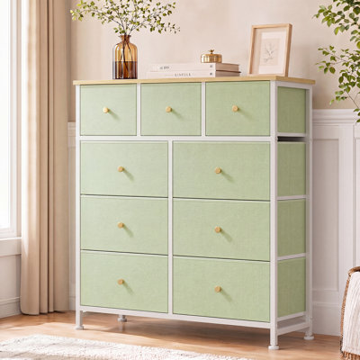 39.37'' W 9-Drawer Fabric Dresser with Wood Top, Storage Chest