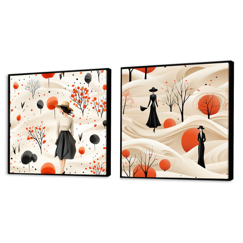 Gedrie - Ensemble de 2 collages carrés abstraits, Cadre flottant noir, H 30 po x l 61 po