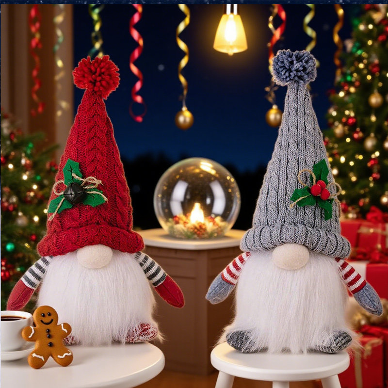 2 pièces illuminent les gnomes de Noël illuminant les gnomes de Noël en peluche des Elfes de père Noël scandinaves (rouge)