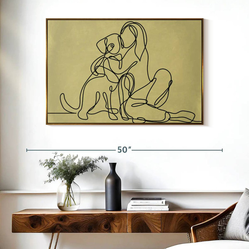 Femme aimant un chien, Cadre flottant doré, 40 po x 27 po