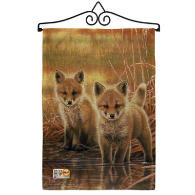 Drapeau de jardin 2 côtés en polyester 1,5 x 1,1 pi foxes en toile jute nature sauvage à l’impression