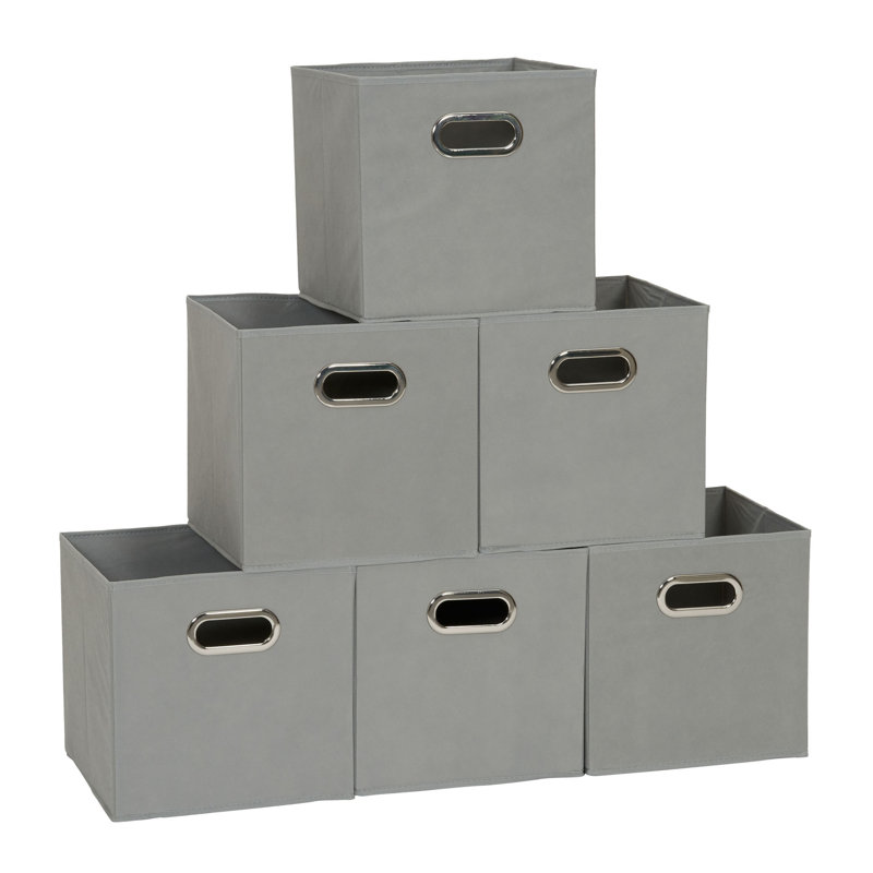 Fabric Storage Bins, Strong Poly-Woven Fabric, Sturdy Chipboard Sides, Grommet Front Handle, Stackable and Foldable, Classic Design