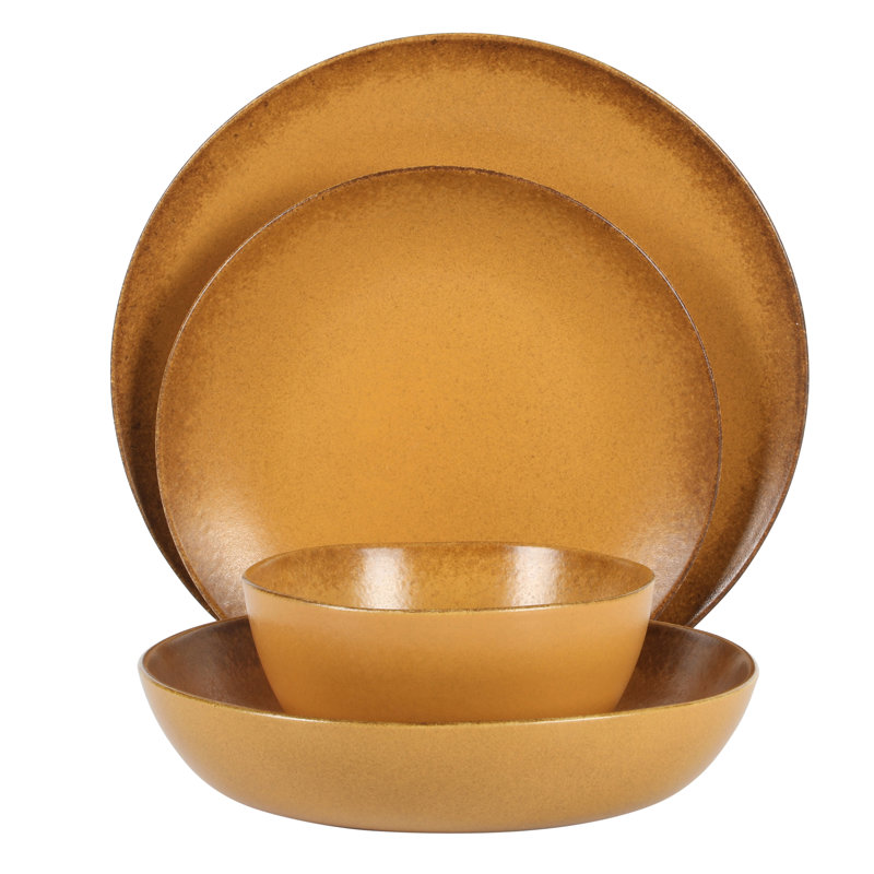 Ensemble 16 pièces de vaisselle et bols en grès réactif Palermo Sun, Jaune curcuma
