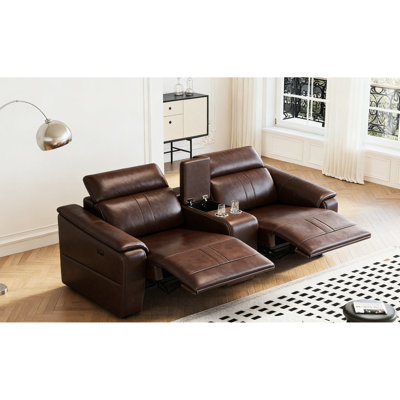 Canapé modulaire 3 places avec 2 porte-gobelets et sièges réglables de style moderne, brun foncé, support confortable pour un salon de longue durée