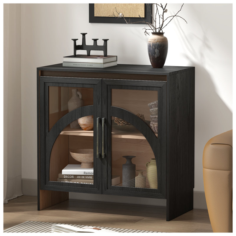 Modern Accent Cabinet,sideboard Buffet Cabinet With Storage,arched Cabinet With Glass Door, Black