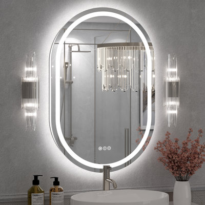 Molly Frameless LED Front Light and Back Light 3 Colors Dimmable Anti-Fog Oval Wall Bathroom Vanity Mirror