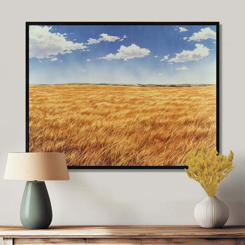 Dragulina Meadow Golden Fields of Corn I - prairie, art mural grand, H 12 po x l 20 po, Avec cadre, Noir, noir, noir, noir