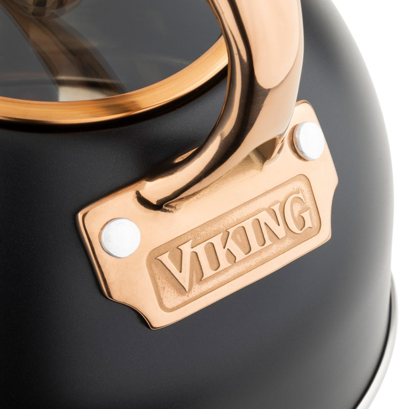 Viking 2.6-Quart Stainless Steel Kettle with 3-Ply Base, Matte Black/Copper