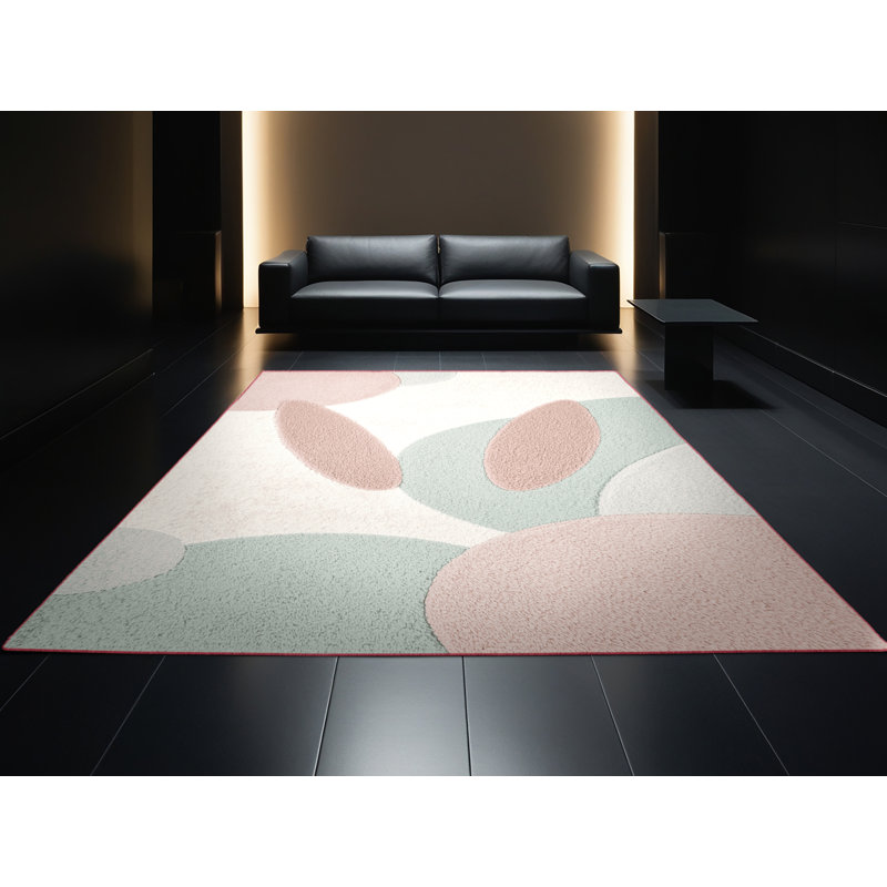 Soft Plush Fedele Easter Modern & Contemporary Abstract Area Rug in Beige – Rose Binding, 7x9
