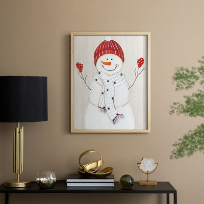 Festive Snowman III, reproduction encadrée - bois massif