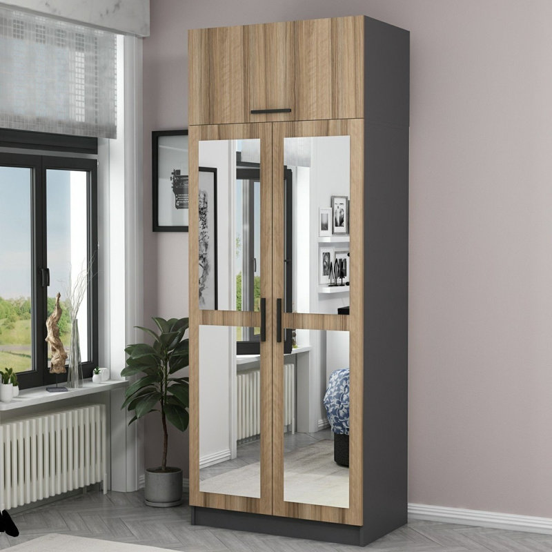 Garde-robe, Naturel / gris, H 92,5 po x l 35,4 po x P 20,5 po