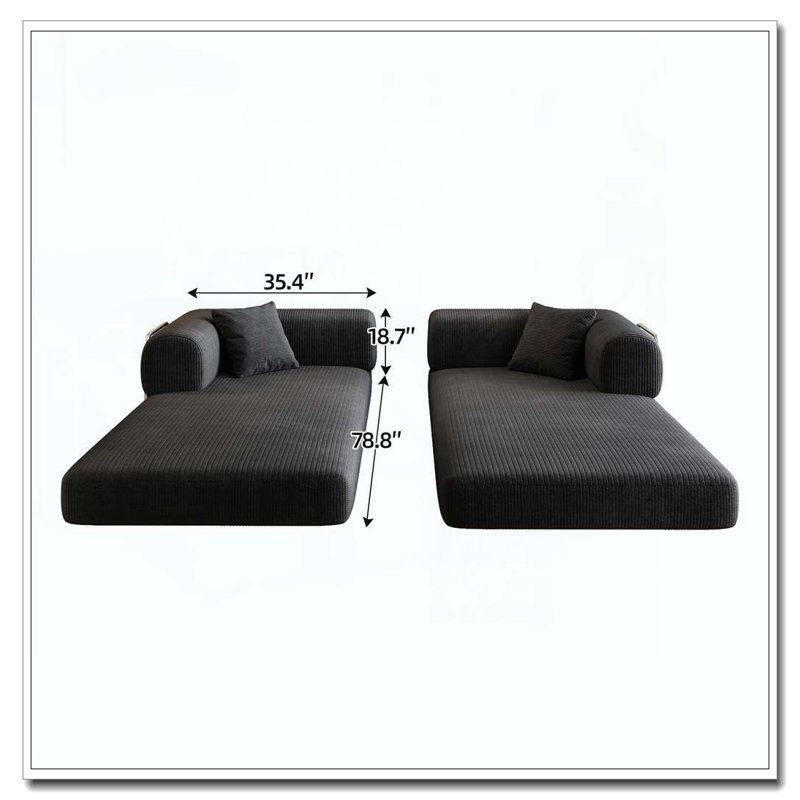 Canapé à compression de 78,8 po, canapé-lit convertible au sol avec accoudoirs de soutien pour dossier, canapé-lit futon confortable, causeuse modulaire désossée, tissu en velours côtelé