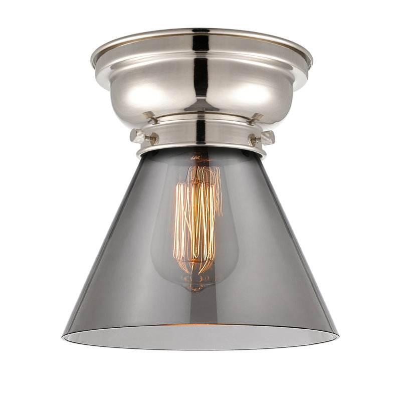 Aditi Cone 1 Light 8" Flush Mount, Plated Smoke, Polished Nickel, 6 Watt Vinage LED Bulb