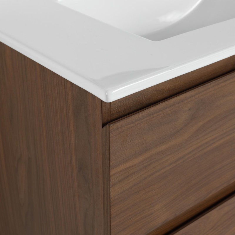 Ensemble de meuble-lavabo simple 30 po avec plateau en céramique Alyessa, Chêne brun