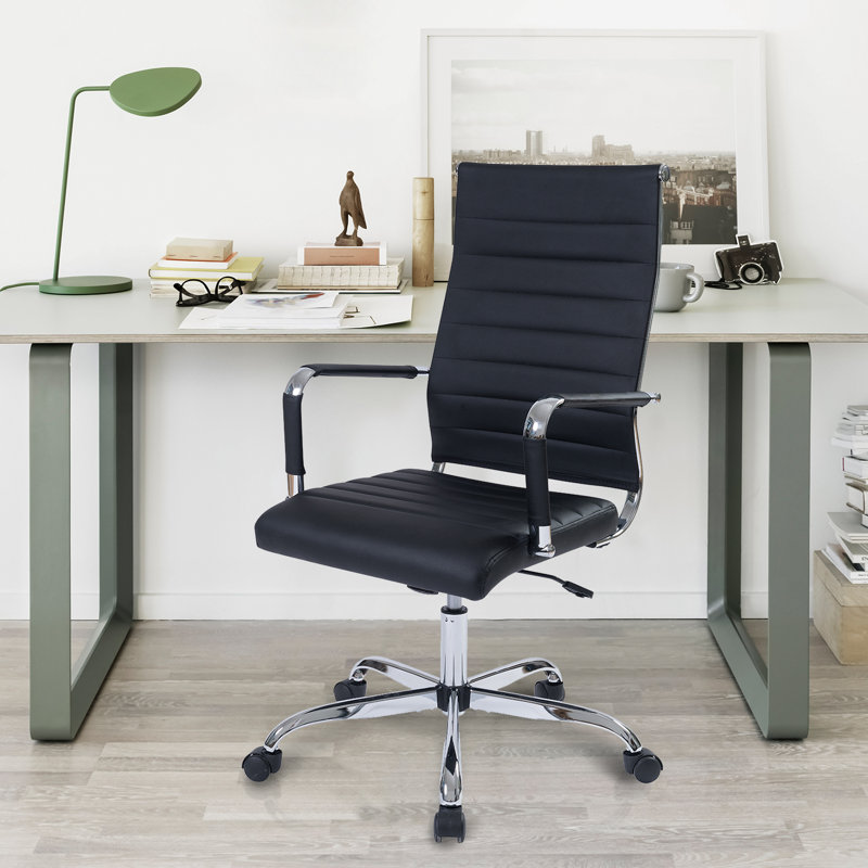 Fauteuil de direction en faux cuir côtelé à dossier moyen , Noir, Ensemble de 1
