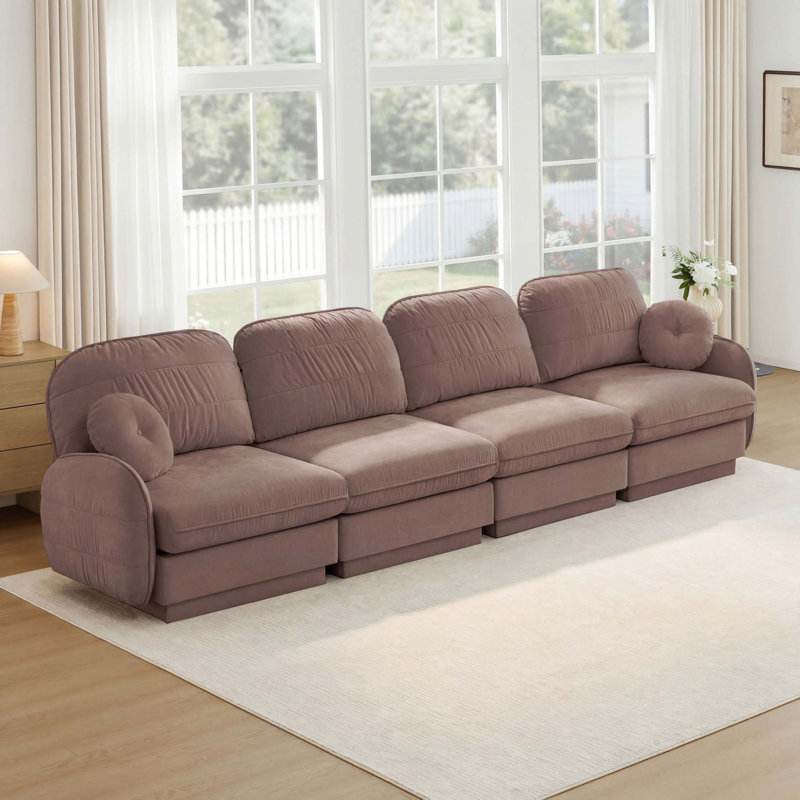 Canapé modulaire Chenille, Chenille rose poussière, L 137 po
