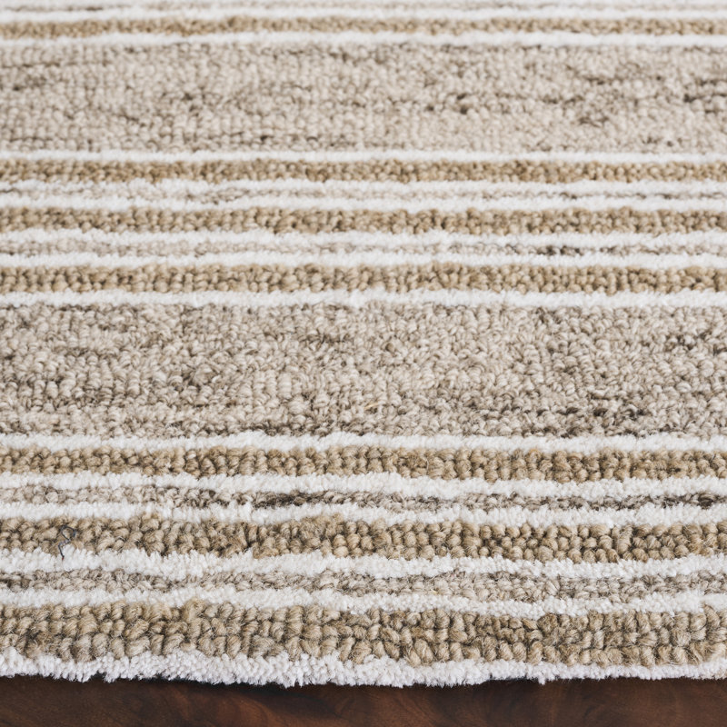 Pine 803 Hand Tufted Wool; Cotton; Latex Striped Rug in Ivory/Taupe, Round 6'