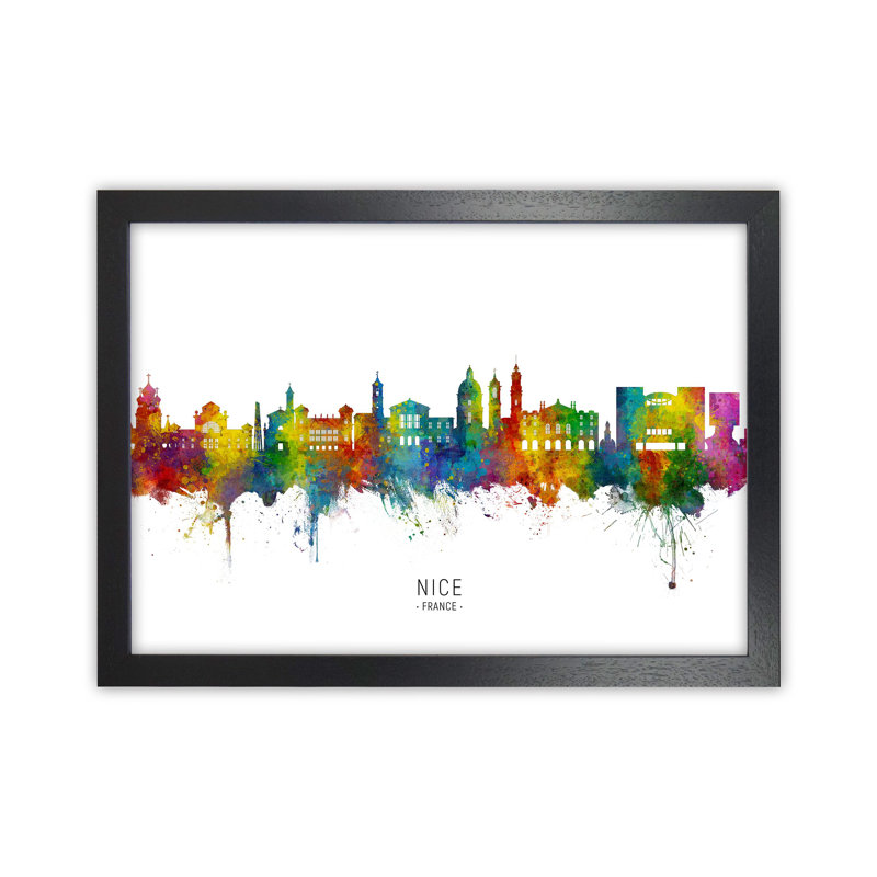 Nice France Skyline by Michael Tompsett - 1 Piece Wall Art, 46cm H x 63cm W x 3cm D, Black Framed