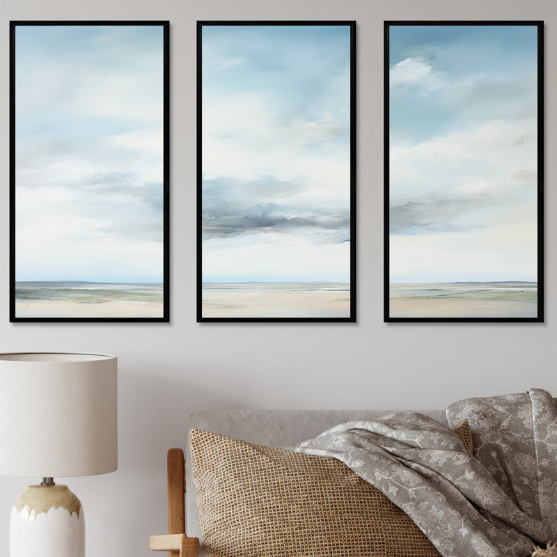 Minimalisme, ciel nuageux paysage III - ensemble d'art mural ciel, Cadre flottant noir, H 28 po x l 36 po x P 1 po