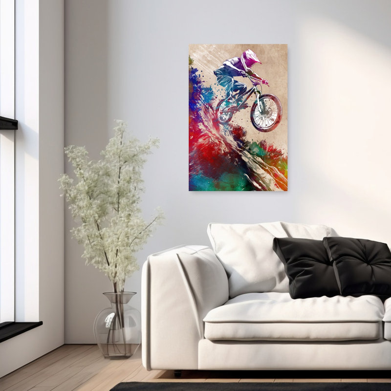 «Extreme Mountain Biking Modern Vibrant Abstract Mountain Landscape Art», art mural, 36" H x 24" W