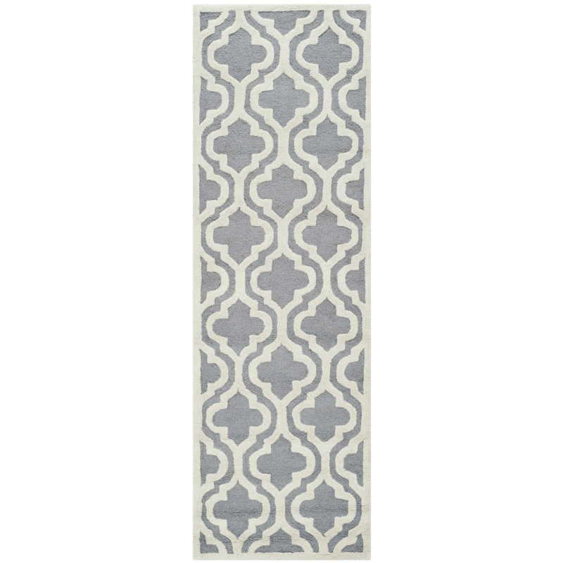 Tapis argent / ivoire en laine Cannen, Tapis de couloir 2 pi 6 po x 12 pi