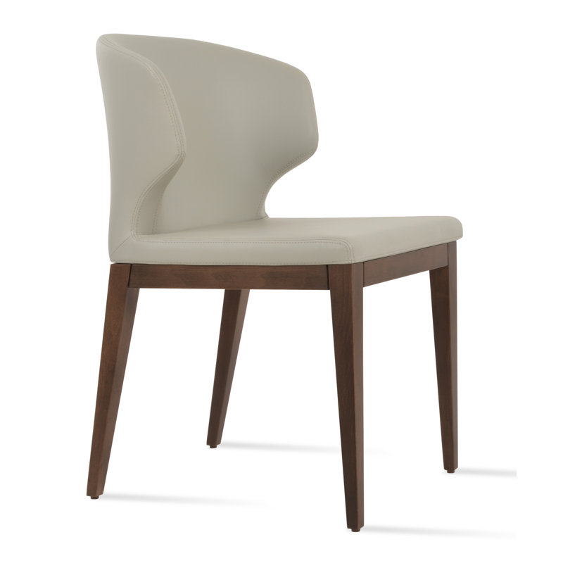Amed Wood Side Chair, Faux Leather Light Gray, Beech Walnut
