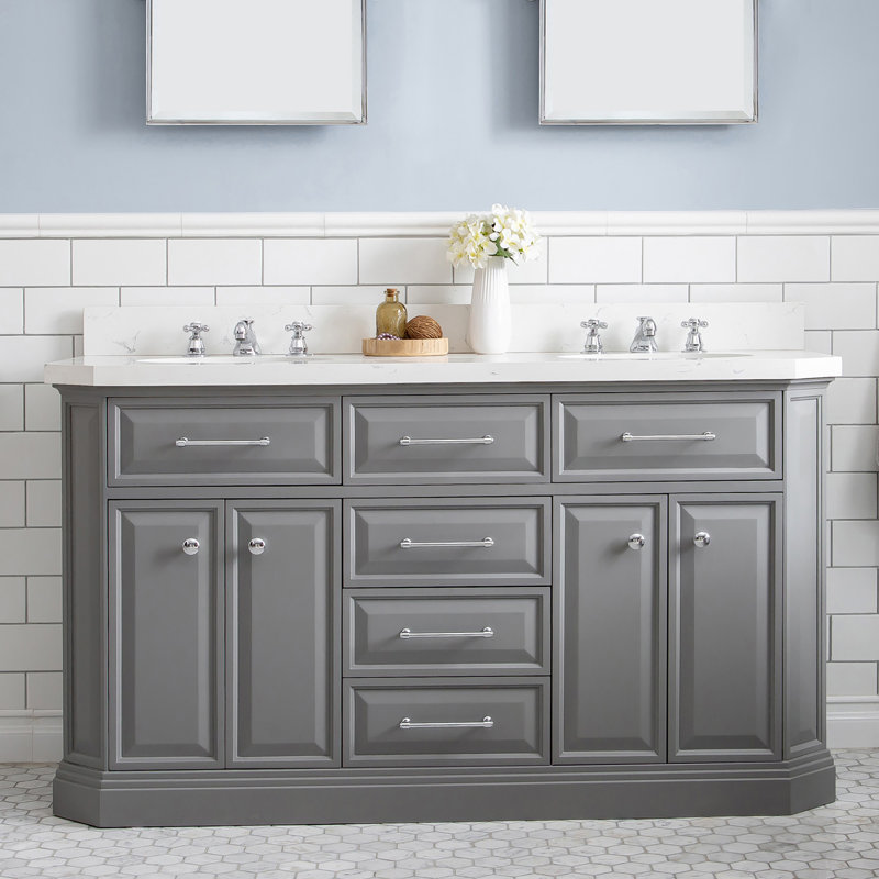Palace 60'' W Double Vanity, Cashmere Gray, Stainless Steel