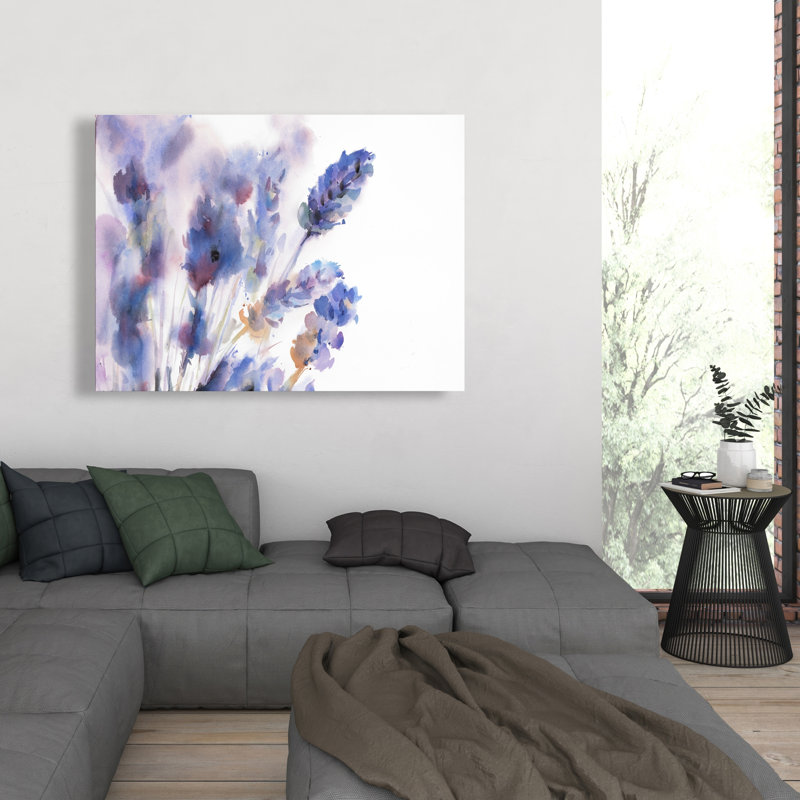 Aquarelle, fleurs de lavande, toile - décor botanique de bureau, H 48 po x l 36 po