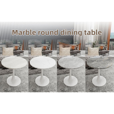 Marble-Top Round Side Table With Tapered Pedestal Base, Ideal For Living Room, Modern Minimalist Design