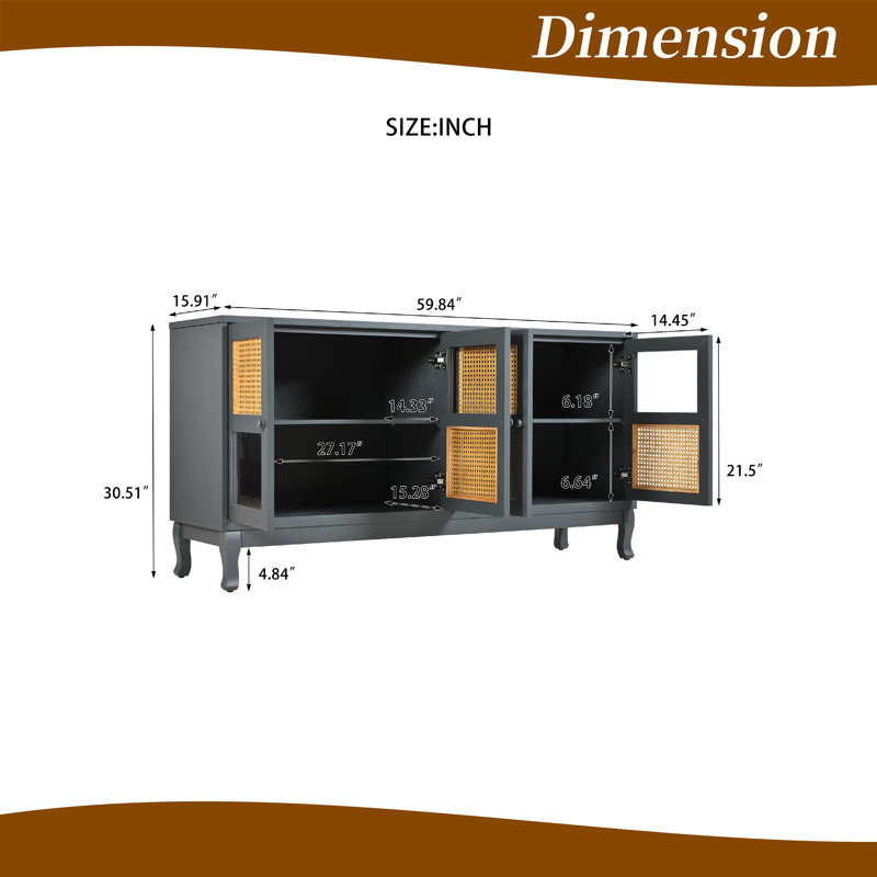 Buffet 59 "avec portes vitrées et cannes 59", Gris