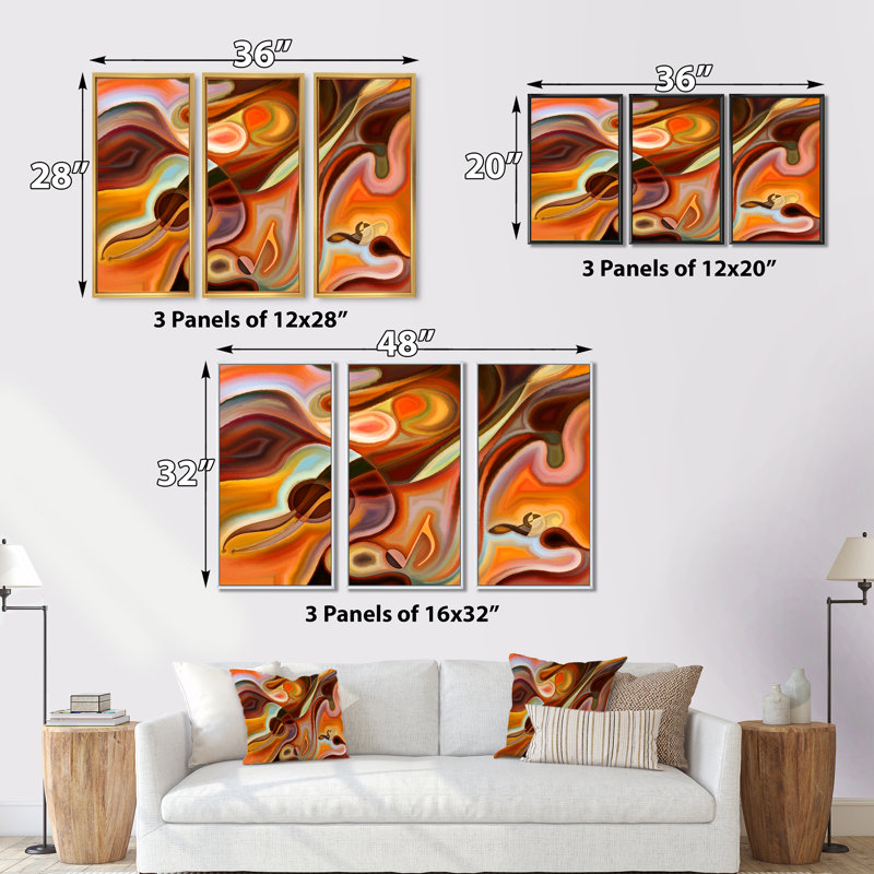 Music Dreams - Ensemble de 3 reproductions d'art encadrées sur toile abstraites, H 20 po x l 36 po x P 1 po, Noir
