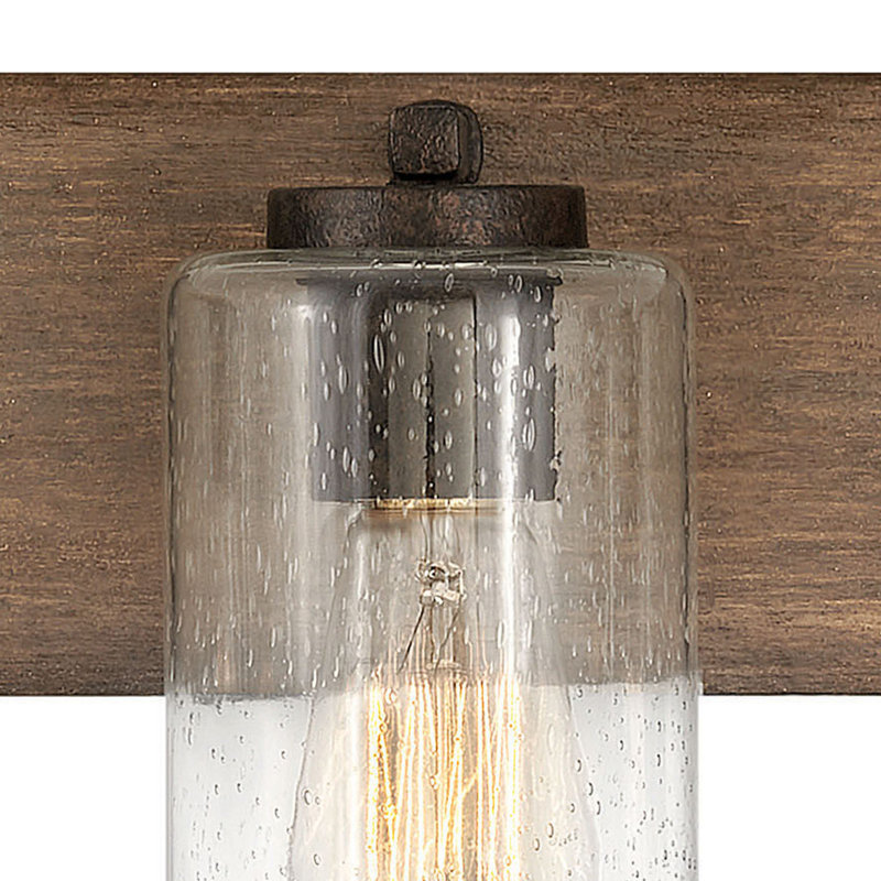 Sawyer 3-Light Wood Bath Vanity Fixture with Clear Seedy Cylinder Shades