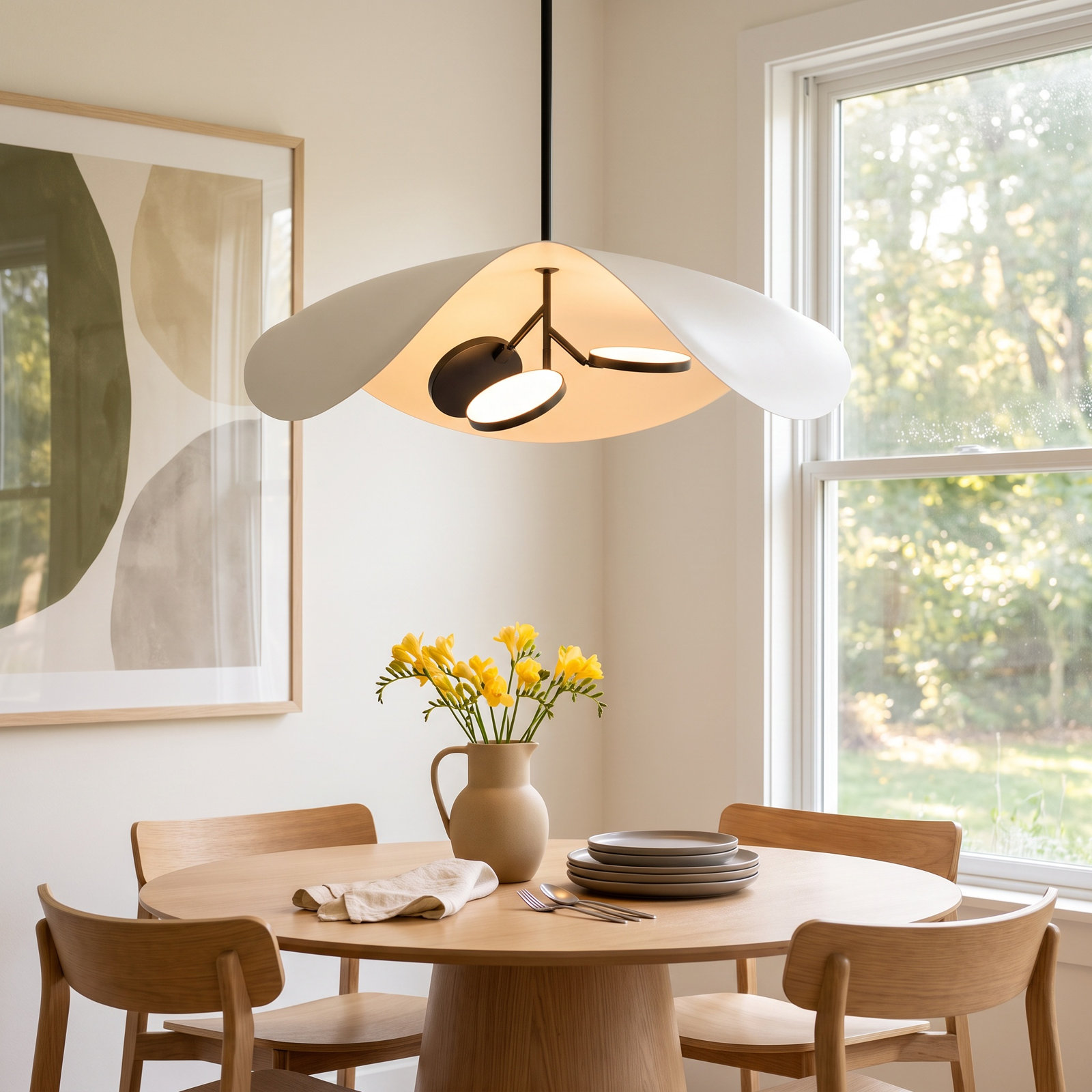 Hinton 3 Light Metal Dimmable LED Pendant, White/Black