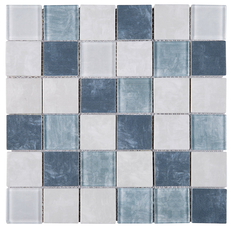 Ecoglassify 11.82 in. x 11.82 in. Squares Matte Glass Mosaic Tile, Beige/Blue