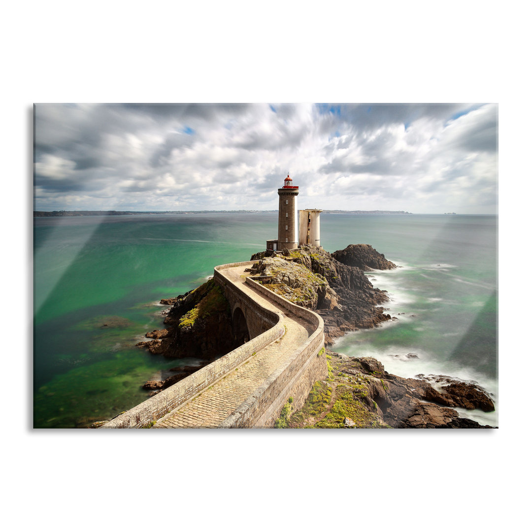 Glasbild Steinbrücke zum Leuchtturm Phare Du Petit Minou