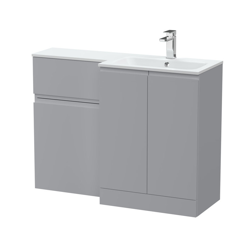 Hudson Reed Urban 1100mm Right-Hand 2 Door Satin Grey Floor Standing Combination Unit With Stone Basin, Satin Blue
