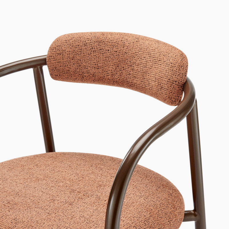 Rea Upholstered Fabric Dining Chairs with Bronze Legs - Stylish Curved Design, Orange