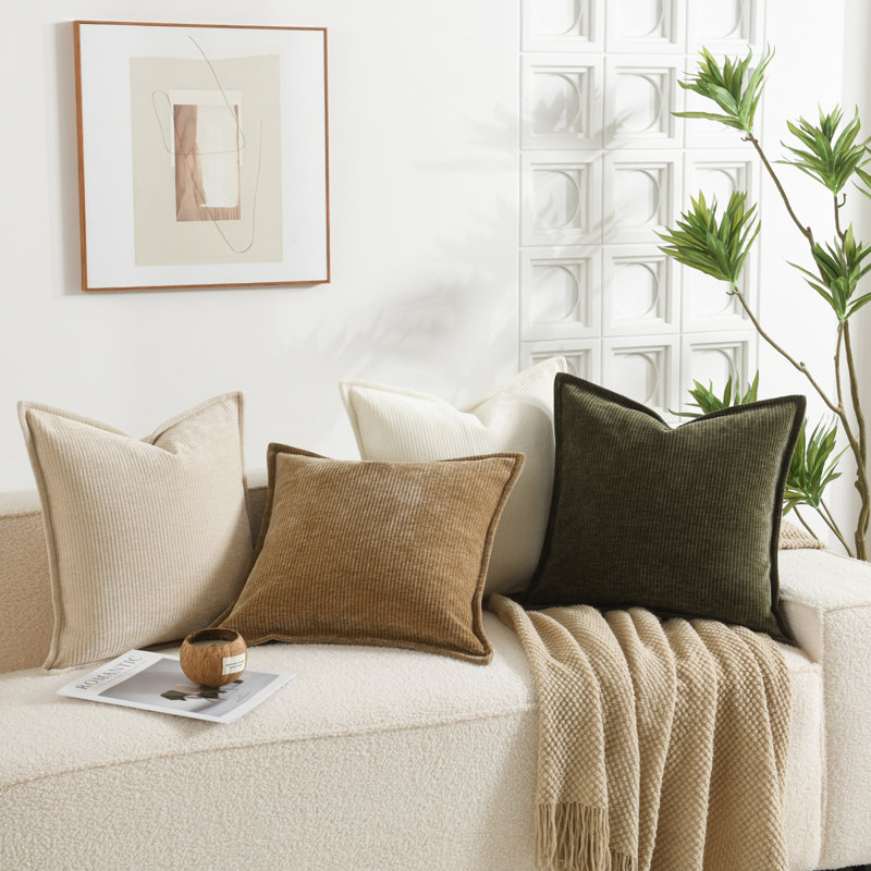 Chenille striped pillow cover, Square 20", Beige
