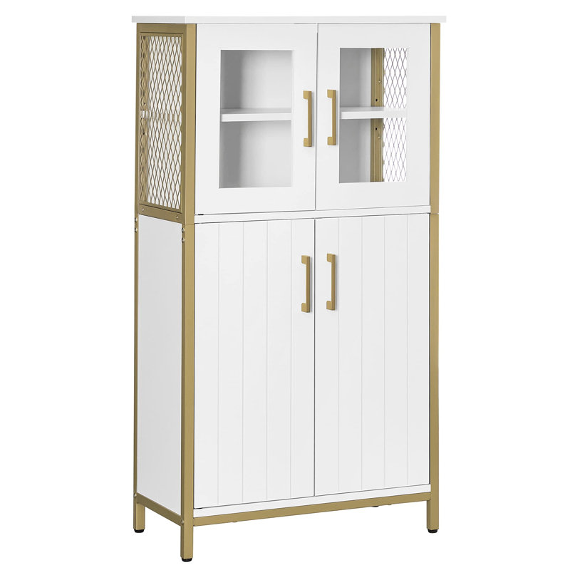 Warburton 4 -Door 2 -Shelf, White/Gold