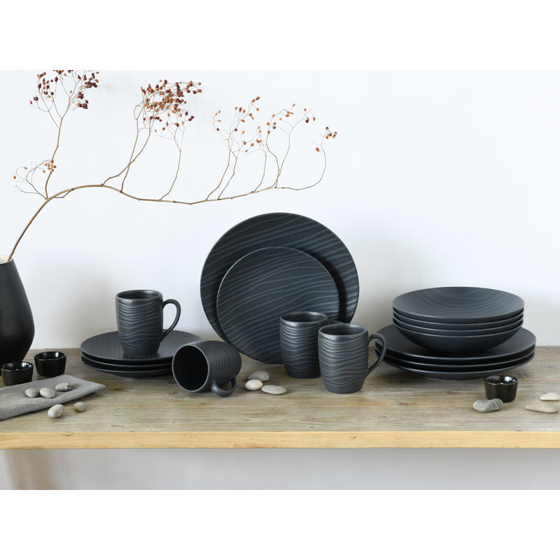 Waves Stoneware Dinnerware Set 16 Piece - Service for 4
