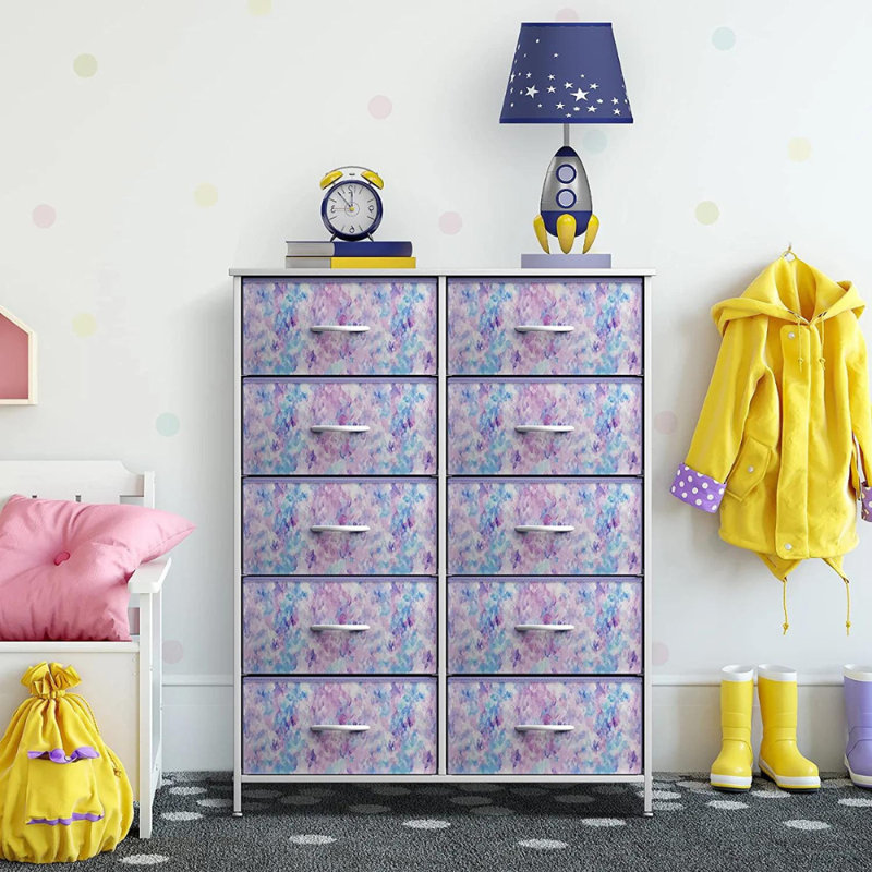 Sorbus 10 Drawers Dresser with Steel Frame and Fabric Bins, Purple
