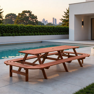 14-16 Persons Picnic Table With Benches And Umbrella Hole