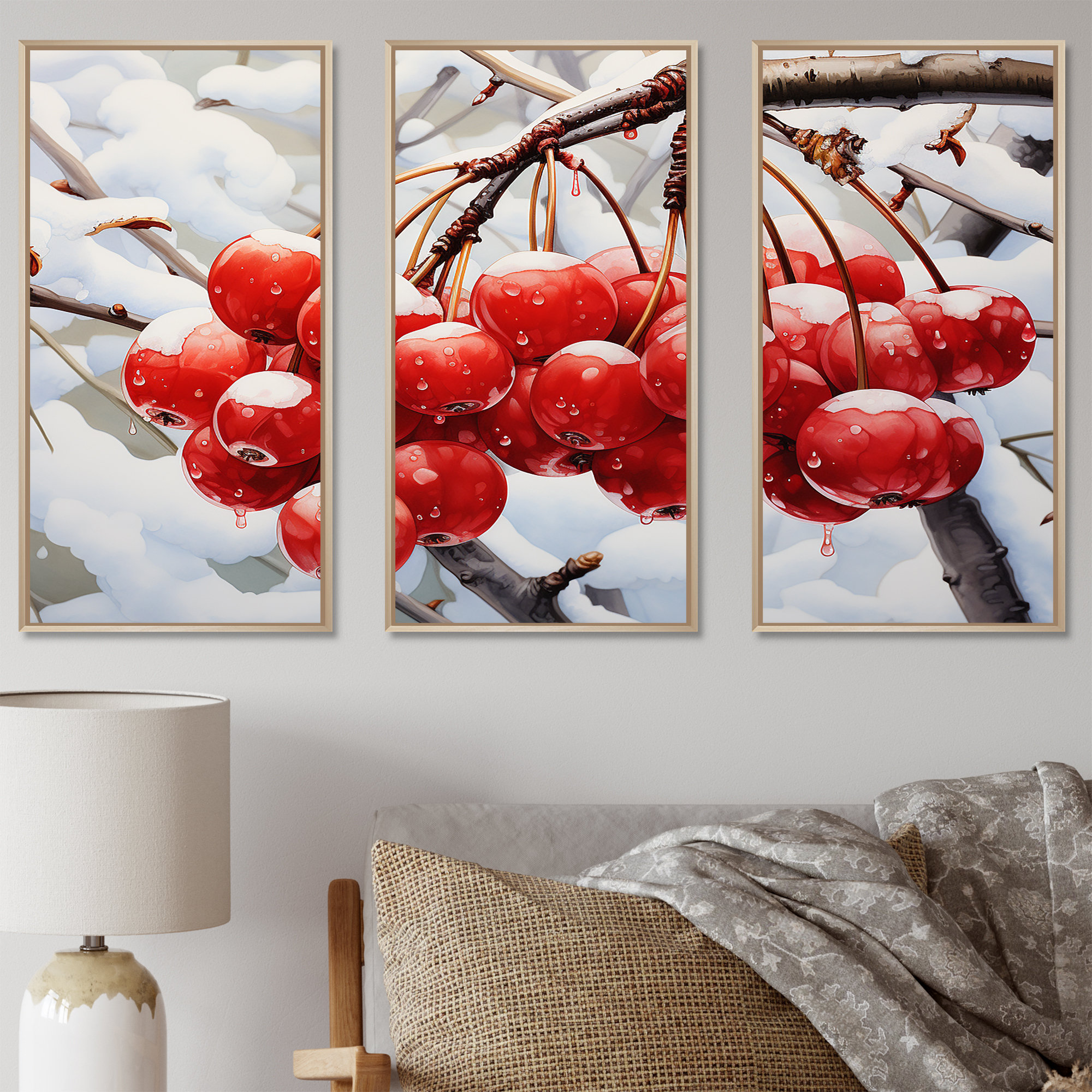 Red Barrel Studio Winter Red Cherry Tree - Cherry Wall Art | Wayfair