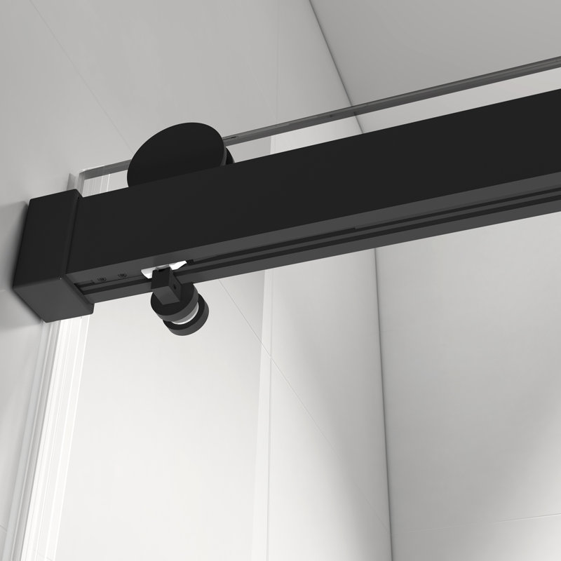 Porte de douche coulissante sans cadre à fermeture en douceur - 56 à 60 po X P 76 po H - Verre trempé de 1/4 po avec film de sécurité - Finition noir mat | Idée cadeau