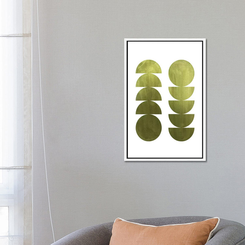 Green Geometric Shapes by Whales Way - Painting on Canvas, White Framed, 66.04cm H x 45.72cm W x 3.81cm D