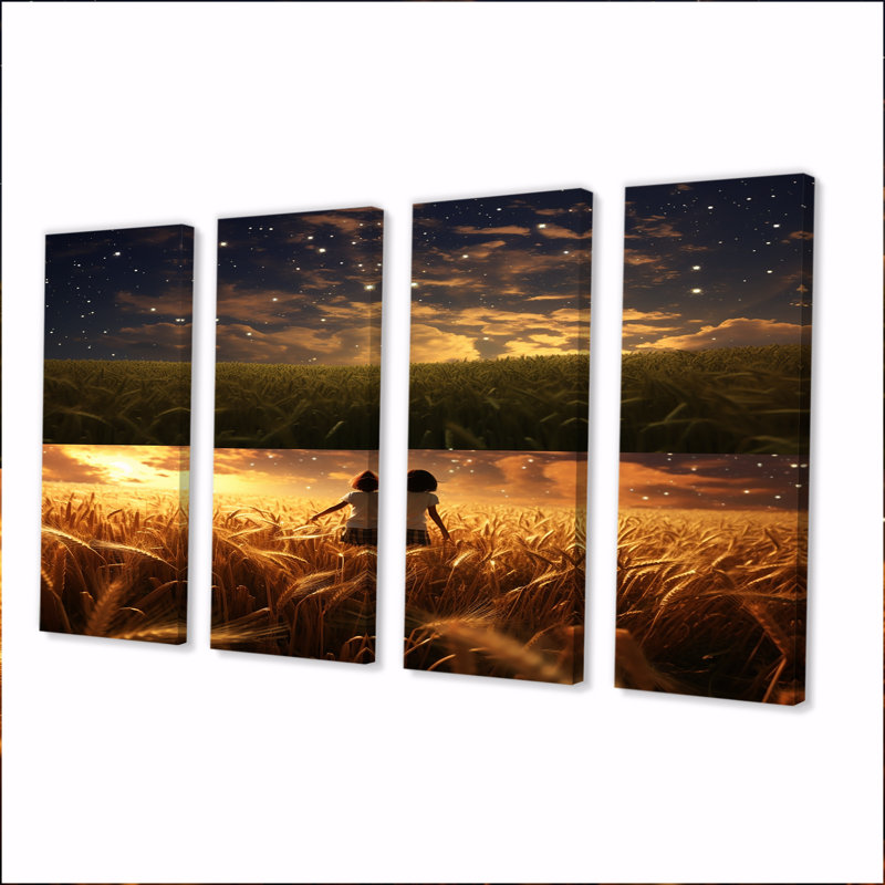 «Magical Sky Over The Golden Wheatfield - Meadow», ensemble d'art mural 4 pièces, H 28 po x l 48 po